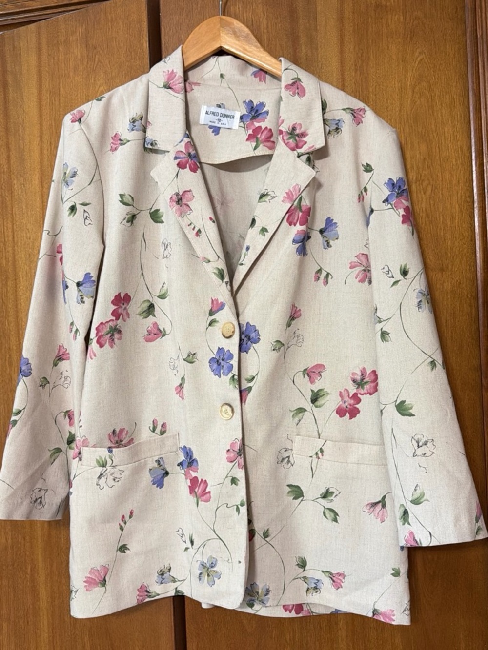 Alfred Dunner Beige Floral Blazer with Pink & Blue Blooms
